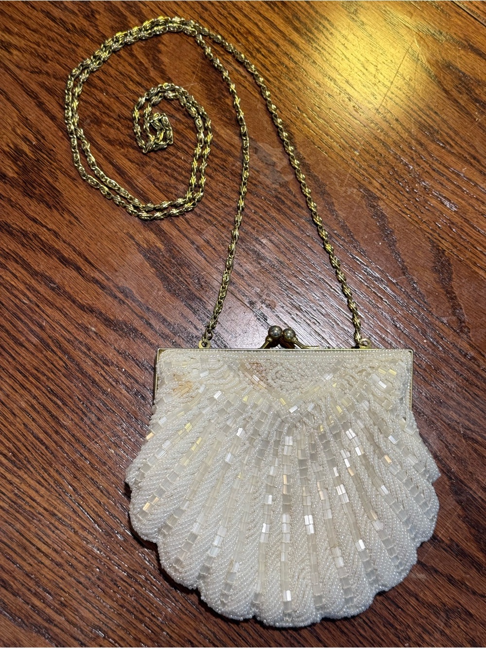 Beaded Ivory Shell Clutch - Elegant Evening Bag 🐚 ✨🤍